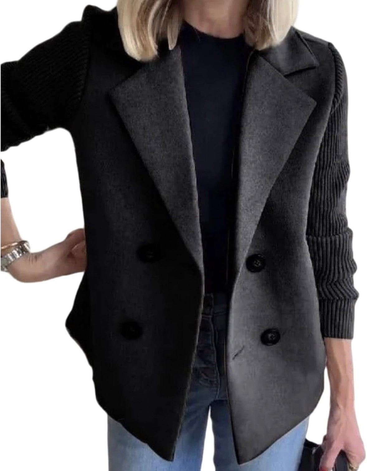Veste Croisée Femme Automne – Manches Maille, Look Élégant
