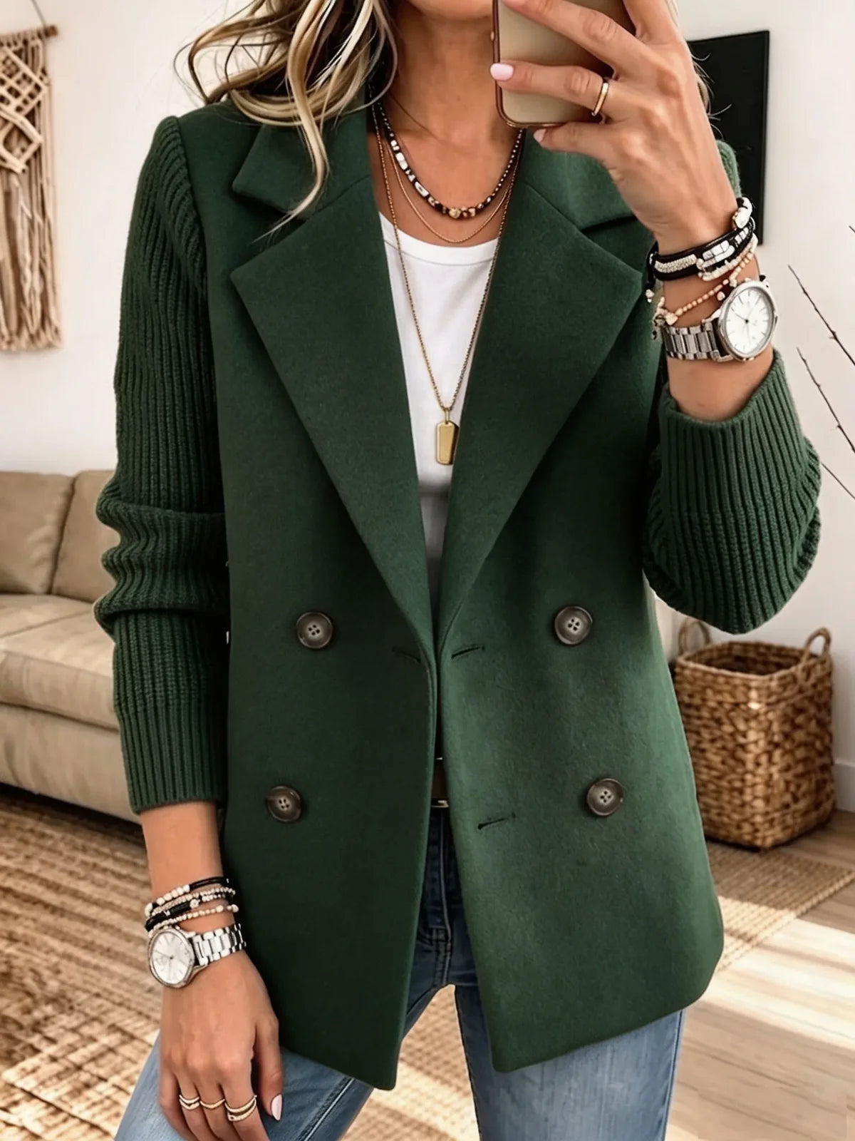 Veste Croisée Femme Automne – Manches Maille, Look Élégant