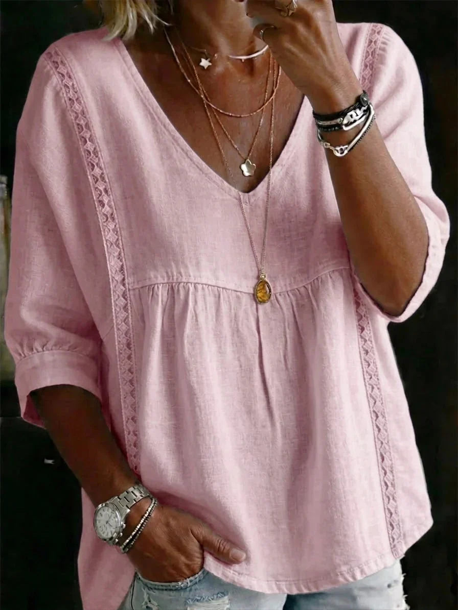 LaceVera – Women’s Chic Loose-Fit V-Neck Lace Blouse