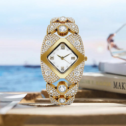 Montre à quartz rétro pour femme avec strass scintillants✨