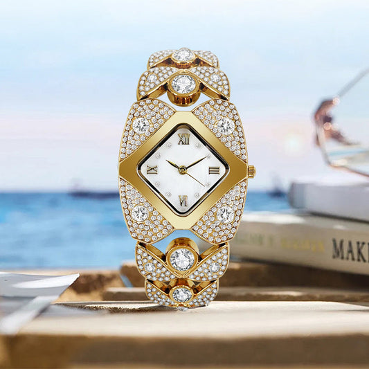 Montre à quartz rétro pour femme avec strass scintillants✨
